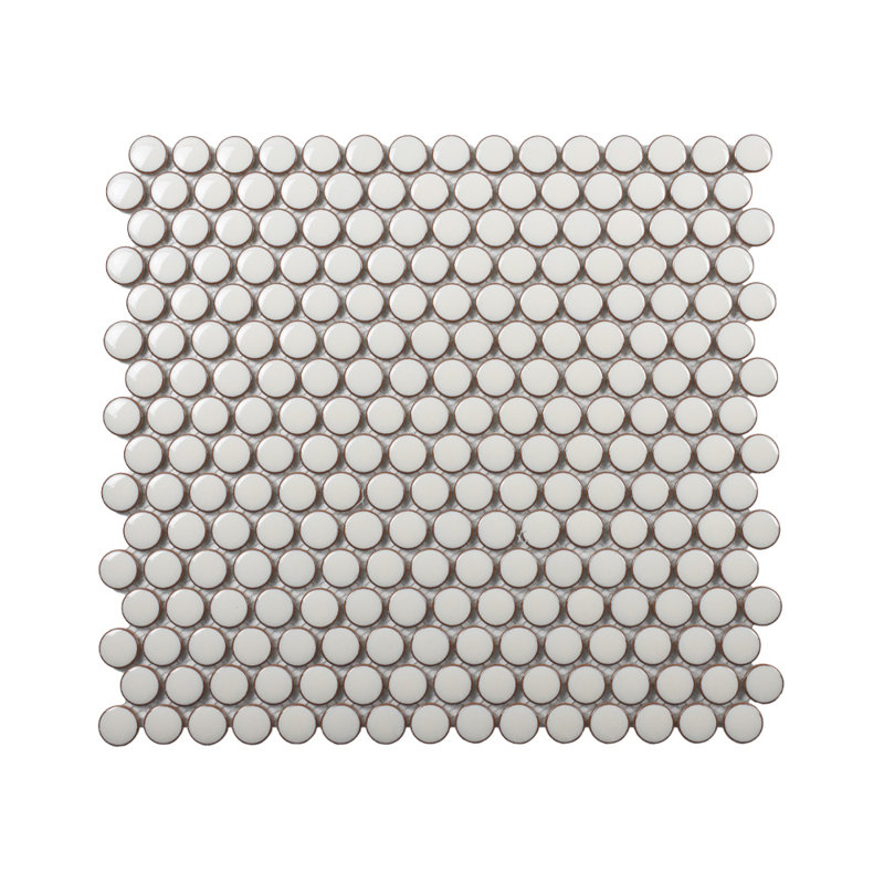 Glossy Bright Pearl White Penny Round 12x12 Porcelain Mosaic for Wall and Floor tile, Pearl White