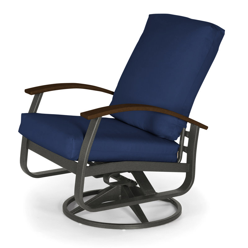Askar Swivel Powder Coated Aluminum Outdoor Lounge Chair, Canvas Navy Sunbrella® Canvas, Kona P10, Textured Graphite