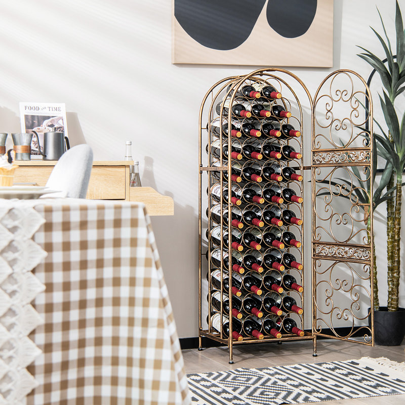 Swaney 45 Bottle Free -standing Shelf Wine Rack in Gold