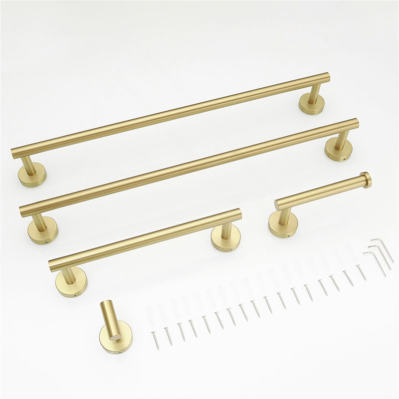 5-Pieces Gold Bathroom Accessories Set, Stainless Steel Bathroom Hardware Set, Bath Towel Bar Set, Towel Racks For Bathroom Wall Mounted.