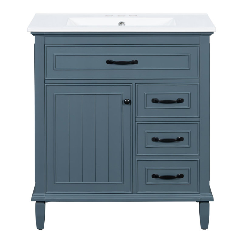 Meuble-lavabo de 30 pouces avec lavabo et rangement multifonctionnel, Bleu et noir, 30"