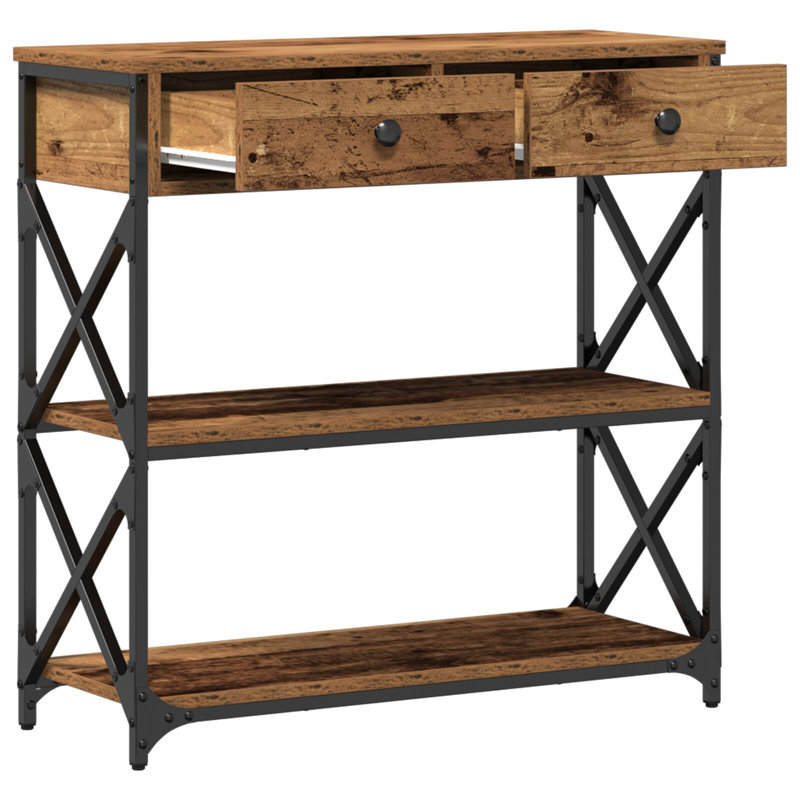 Console Table 100X28x75 Cm Engineered Wood & Steel, Old Wood, 75cm H x 75cm W x 28cm D