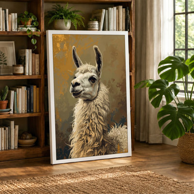 Llama in Repose Rustic - Wrapped Canvas