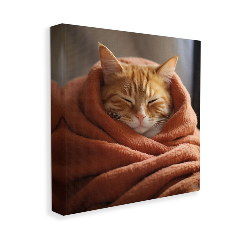 «Cuddling Sleepy Cat», art mural sur toile par RB, H 30 po x l 30 po