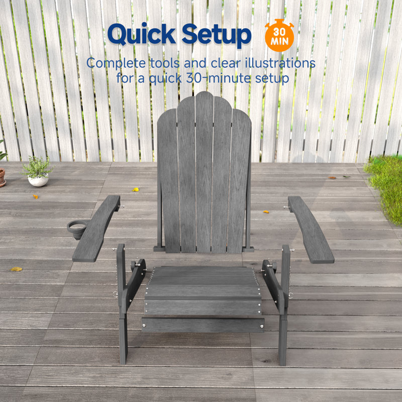 Set of 4 HDPE Adirondack Chairs with Ergonomic Design, All-Weather Patio Lounge Chairs for Deck Backyard Garden, Gray