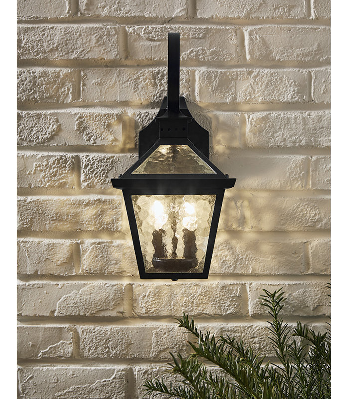 Lanterne murale d'extérieur en verre martelé à 2 ampoules H 16,25 po Ernestine, Noir mat
