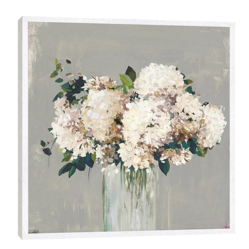 White Hydrangea by Allison Pearce - Wrapped Canvas Painting, 66.04 cm H x 66.04 cm W, White Framed