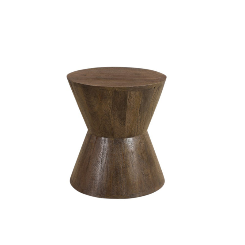  Table de bout ronde transitionnelle en bois massif brun foncé et brun 18 po Transitional