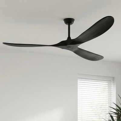 Ventilateur de plafond 60 pouces noir uni - aucune lumière incluse, conception contemporaine à 3 pales avec moteur réversible silencieux