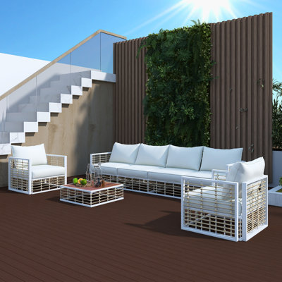 7-Piece Metal Patio Sectional Sofa Set With Beige Cushions