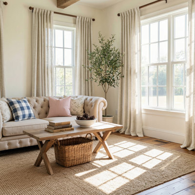 Faux Linen Blend Curtains Rod Pocket & Back tab Semi Sheer Window Treatments Privacy with Light Filtering for Living Room, 2 Panels