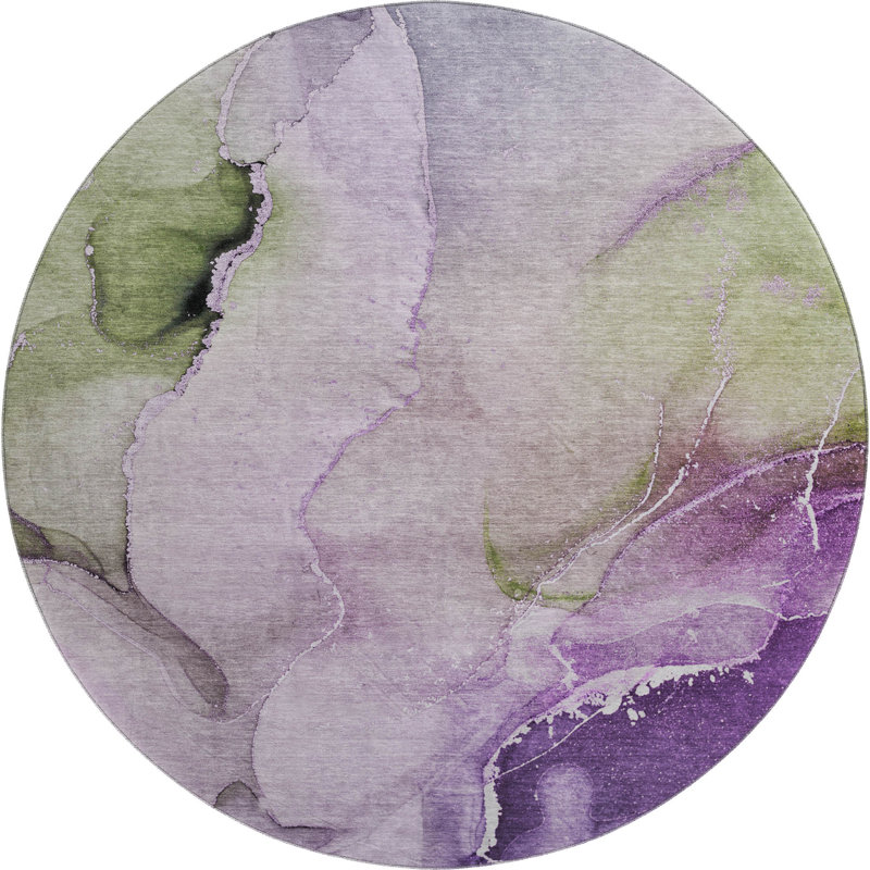 Premium Machine Washable Cerrito AMF521 Purple Rug, Round 8'