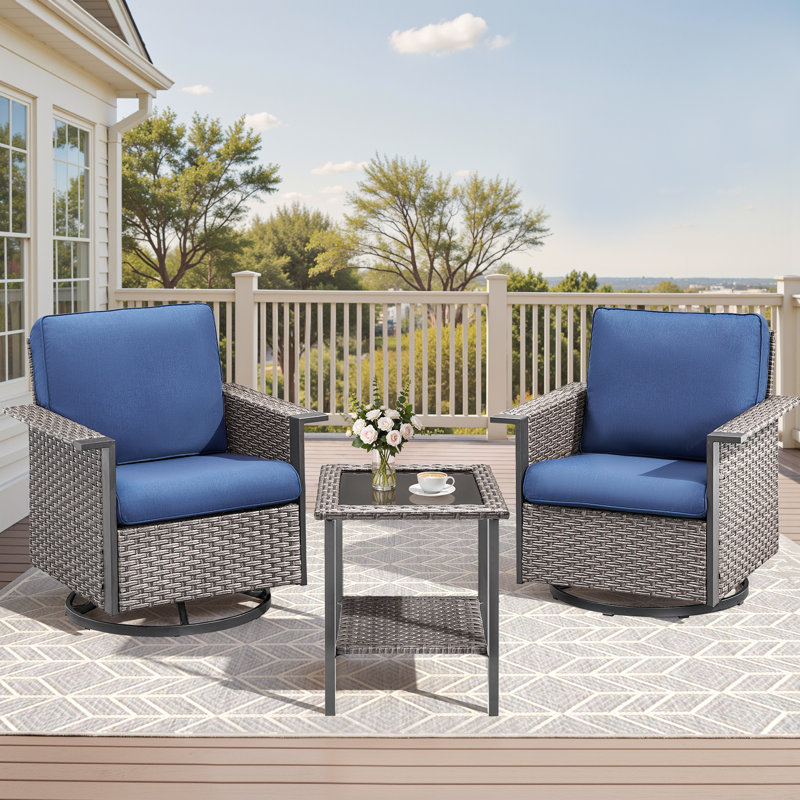 Chaise berçante pivotante en osier avec rangement Coady, Bleu, Gris