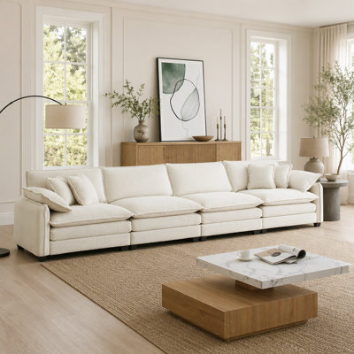 Corduroy Sofa , Modern Upholstered 4 Seater Corduroy Fabric Sofa , Office Living Room Apartment Comfortable Sofa, Easy to Assemble with 2 Arm Pillows