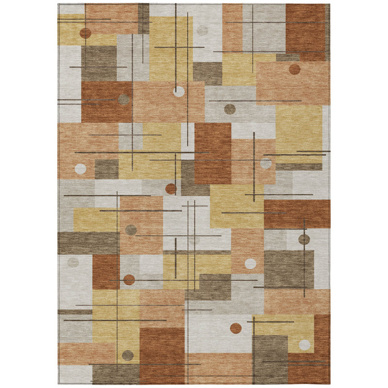 Machine Washable Indoor/Outdoor Chantille ACN2716 Geometric Rug, 3' x 5', Copper