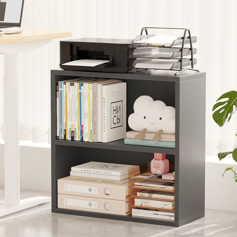 2-Tier Bookshelf Storage Shelves, 23.7 Inch Open Shelf Bookcase, Floor Standing Unit Wooden Bookcase Storage Organizer,Dark Gray