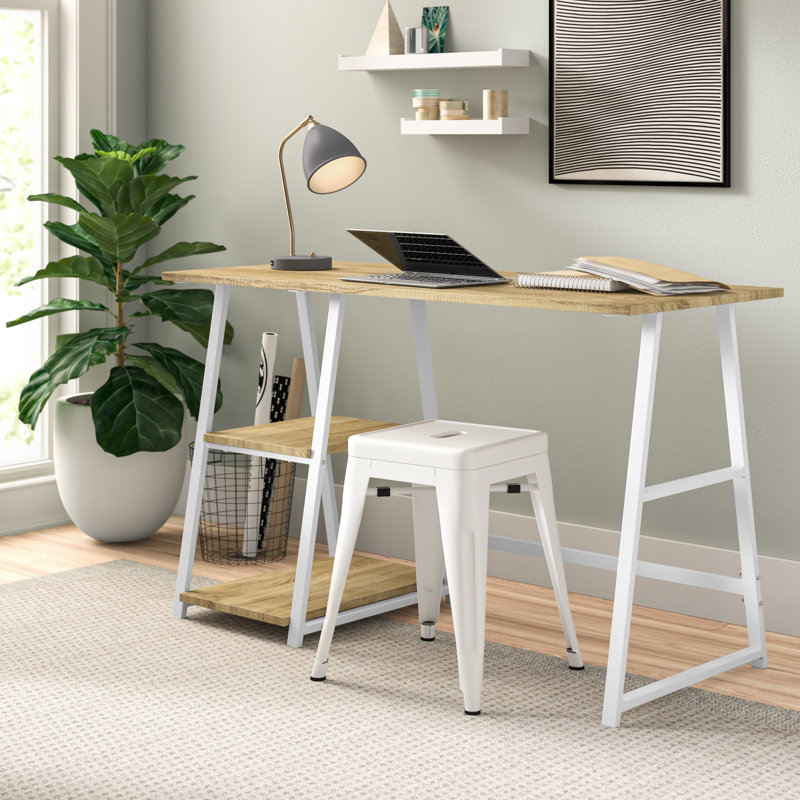 Sadie Metal Base Writing Desk, White, Oak
