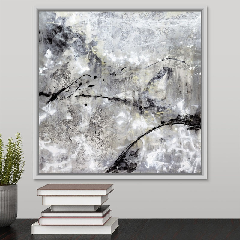 « granite landscape », peinture sur toile, Cadre flottant blanc, H 17,7 po x l 17,7 po x P 1,75 po
