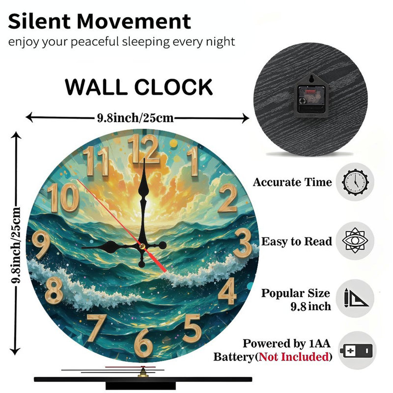 Horloge avec coucher de soleil sur les vagues de l'océan