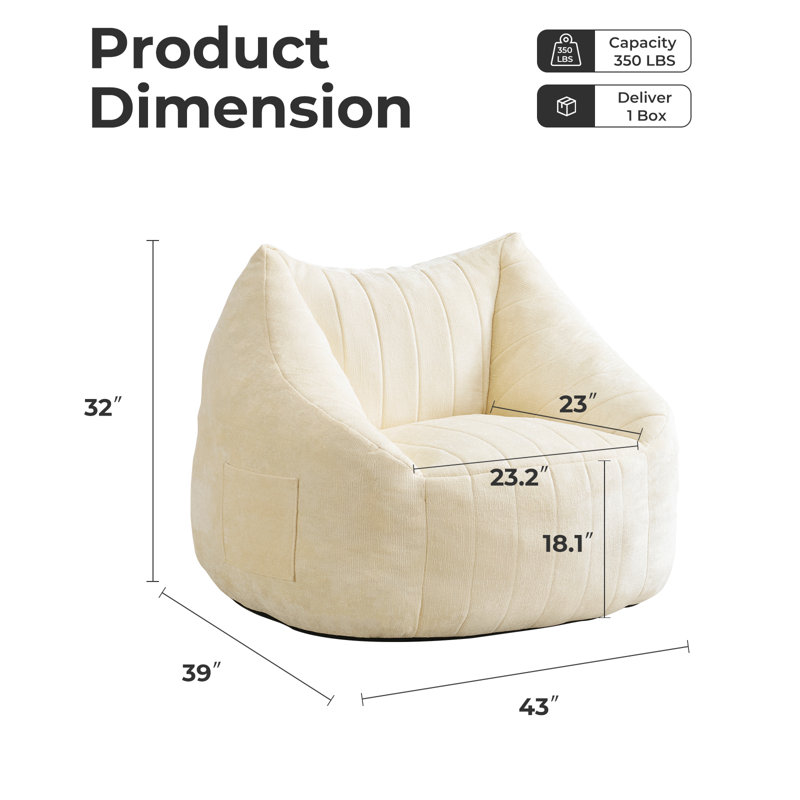 Giant Bean Bag Chair For Adults, Beige Chenille