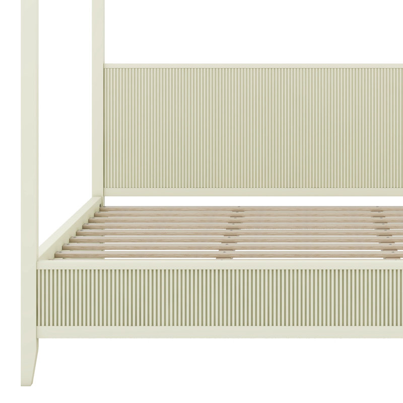 Lit plateforme à baldaquin avec tête de lit cannelée Farmhouse, Beige