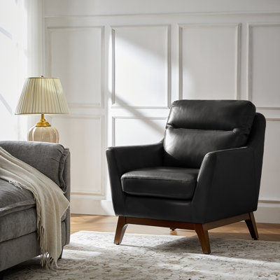 Mariessa Genuine Leather Armchair WIth Solid Wood Legs
