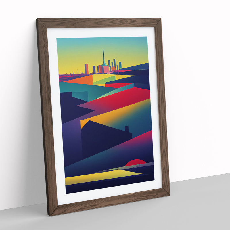 Modern City Skyline Abstract - Framed Print, 34cm H x 25cm W x 2cm D, Brown Framed