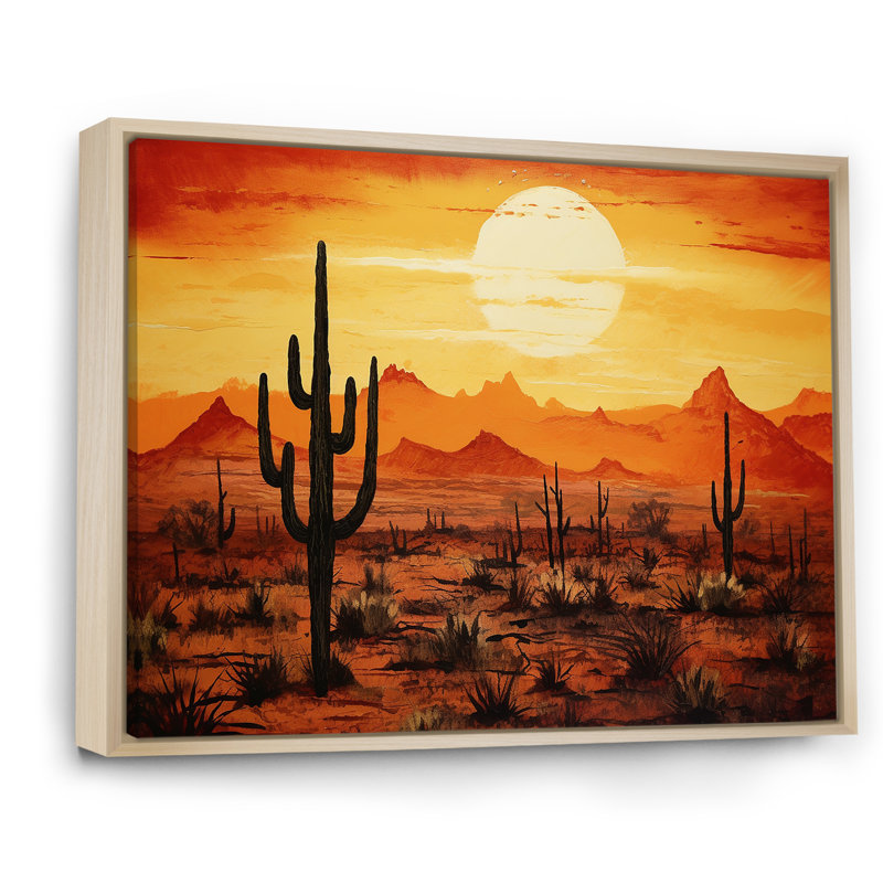 Cactus Sunrise Silhouettes - Cactus, art mural, H 12 po x l 20 po x P 1 po, Cadre naturel flottant