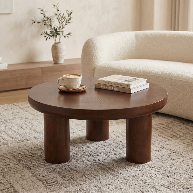 Table basse ronde 35,4 po avec piédestal à 3 pieds de styles moderne et campagnard pour le salon et la chambre à coucher