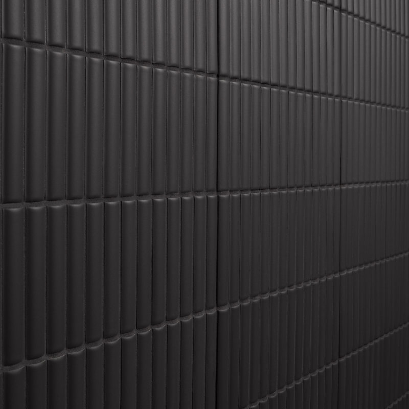 Ruisseau strié 3,93 po X 11,81 po Carrelage mural en céramique mat 3D (5,81 pieds carrés / caisse), Noir, noir, noir, noir