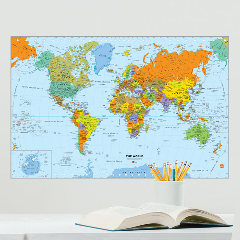 Multicolor World Map Dry Erase Peel and Stick Decal