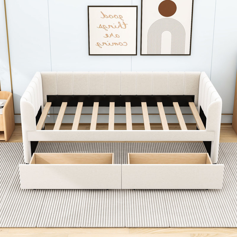 Twin Velvet Upholstered Daybed with Spacious Storage Drawers, Beige