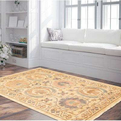 Tapis décoratif en laine de conception unique Ivoire 3 pi x 5 pi 2 po Castara noué à la main New Age Lahore
