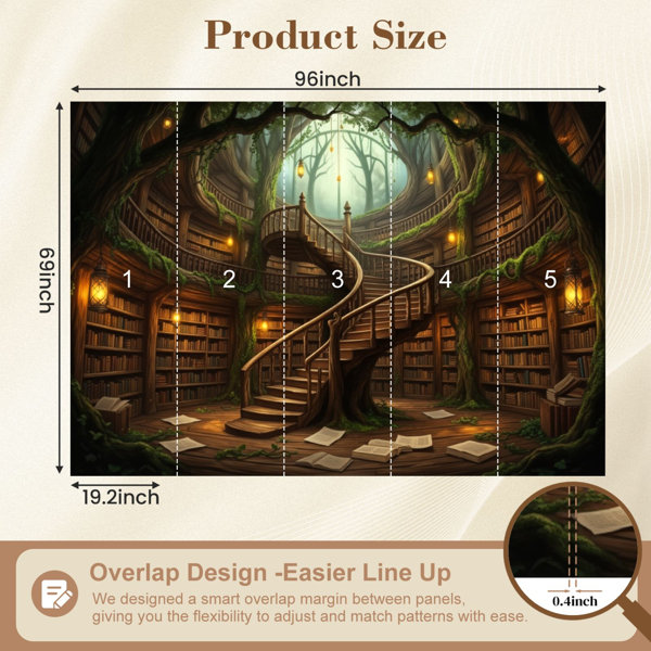 Red Barrel Studio Peel and Stick Wallpaper Spiral Library Wooden ...