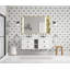 Armoire de salle de bain avec tiroirs de rangement et tablettes ouvertes-553075494