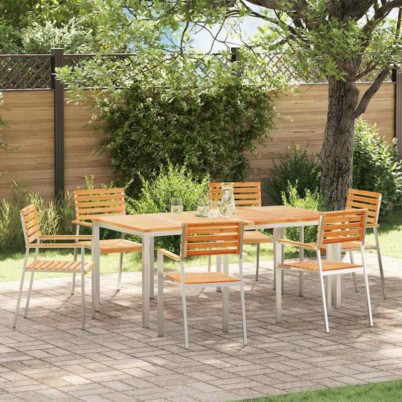 Wood Patio Dining Set with Rectangular Table, 75cm H x 180cm W x 90cm D, 6