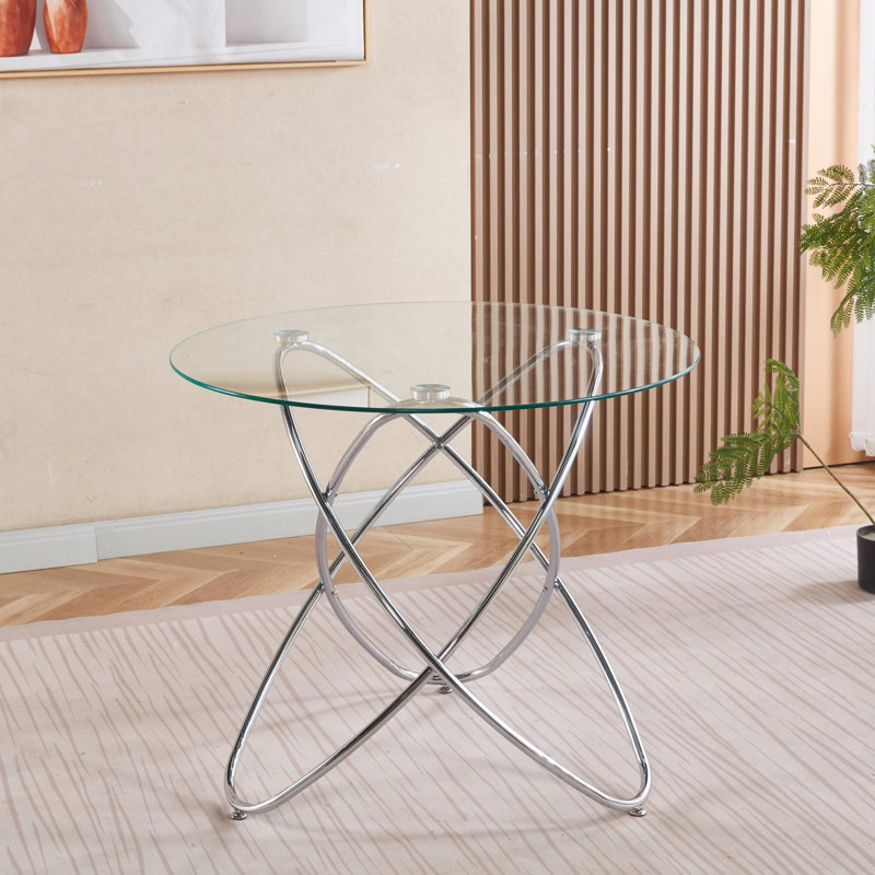 Table de salle à manger avec pieds en métal chromé et verre trempé, table de cuisine moderne pour le salon, pieds en métal chromé