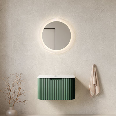 Dina 24'' Wall Mounted Plywood Cabinet With Carrara White Sintered Stone Countertop, One Drawer, No Basin, No Faucet And Drain, Dark Green Col