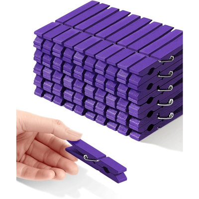 Purple Wooden Clothespins, 50-Pack 2.83" Decorative Craft Clips for Photos, DIY Projects, Home Décor & Clothes Hanging Pegs