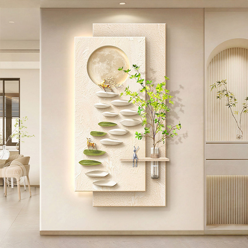 Plantes vertes hydroponiques de style crème avec lumières et peintures murales, H 47,24 po x l 23,62 po x P 1,38 po