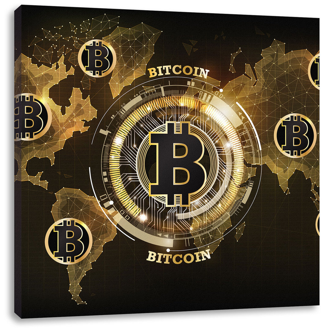 Leinwandbild Weltkarte der Bitcoins BTC