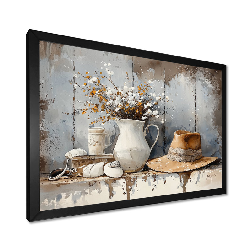 Décoration murale campagne et chapeau campagnard, H 24 po x l 32 po, Reproduction encadrée d'une seule photo sans pass, Noir