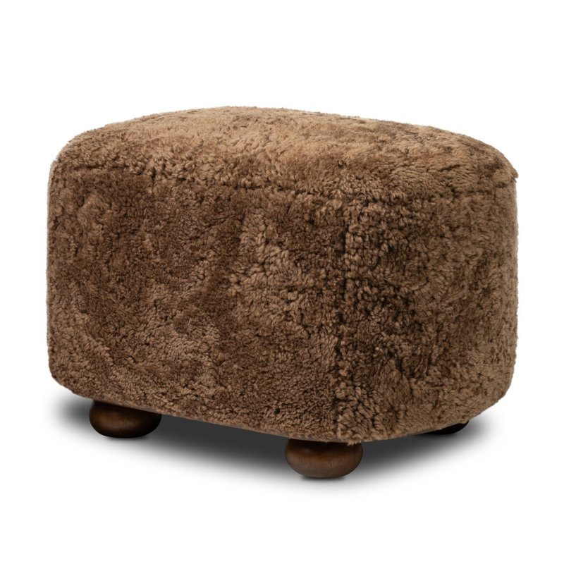 Bilbury Oval Ottoman-Taupe Shearling, Terra Brown Parawood, Amber Genuine Fur