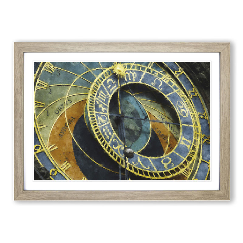 Astronomical Clock in Prague - Picture Frame Painting, Oak Framed, 36cm H x 48cm W x 2cm D