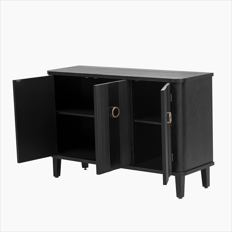 Simple and Atmospheric Solid Wood Veneer Fraxinus Mandschuric Cabinet, Black