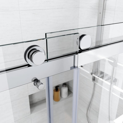 Porte de douche coulissante en verre sans cadre l 56-60 po x 76 po H, verre trempé transparent épais de 3/8 po (10 mm), matériel robuste en acier inoxydable, cabine de douche à dérivation