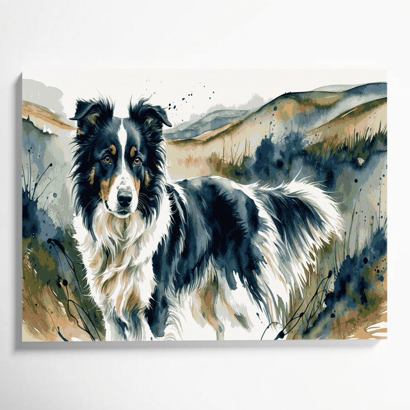 «Dogs Border Collie», art mural sur toile beige, H 12 po x l 18 po