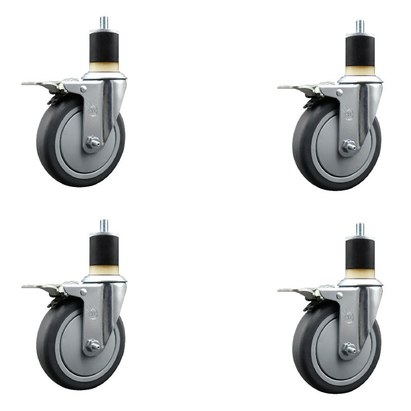 Jeu de roulettes extensibles en caoutchouc thermoplastique pivotant de 5 po à serrure totale de 1-7 / 8 po