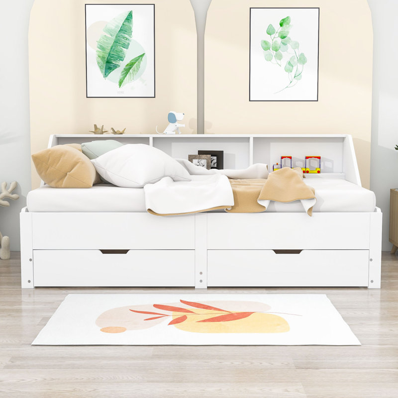 Lit de jour simple en bois avec couchette et tiroirs Faccone, Blanc