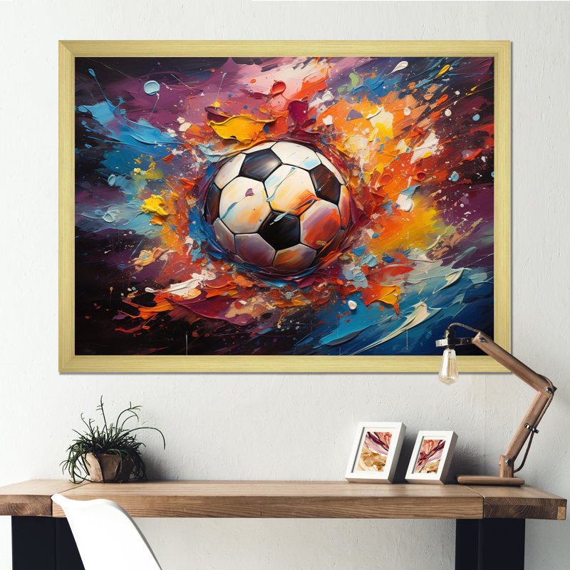 Ballon de soccer Kaléidoscope II - art mural soccer, H 24 po x l 32 po x P 1 po, Cadre doré à une seule photo